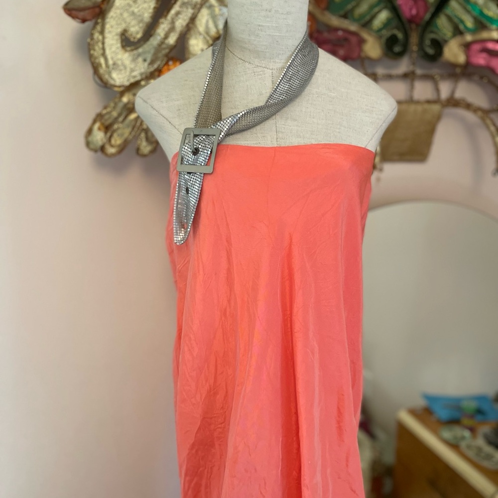 Elegant Coral Silk Cache Strapless Dress w Train Double Layer Size 8